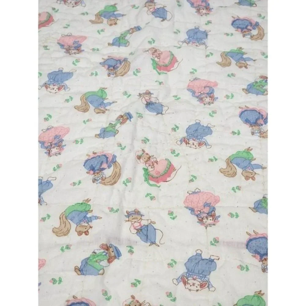 Vintage 90s Julies Journey Bunny Rabbit Quilted Blanket Handmade‎ Reversible